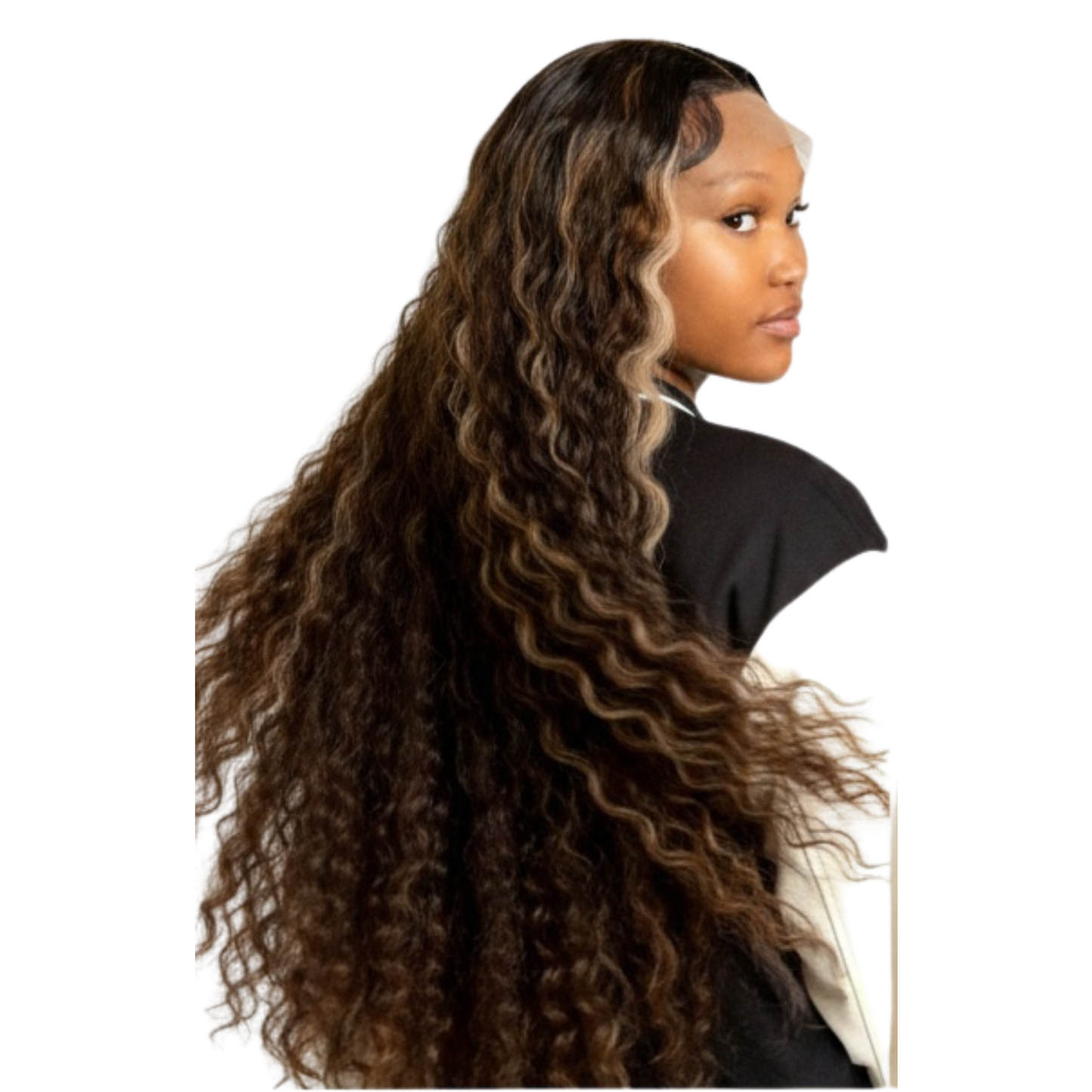 30 inch Futura Water-Wave Lace Front Wig - Brown with honey blond highlights