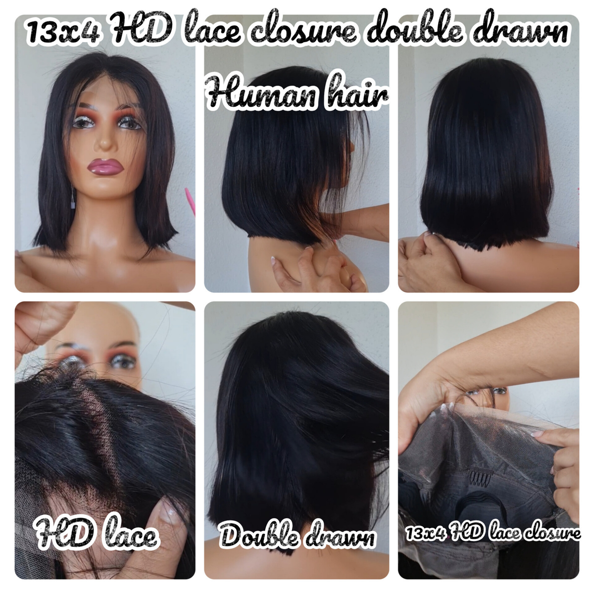 Human hair - 13x4 HD lace closure wig- double drawn - straight - natural black