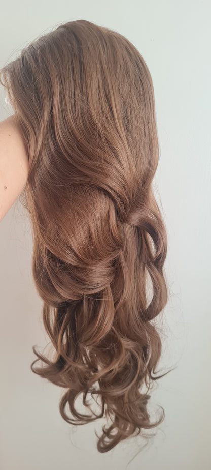 Talia - 30" light brown Human hair blend layered wig