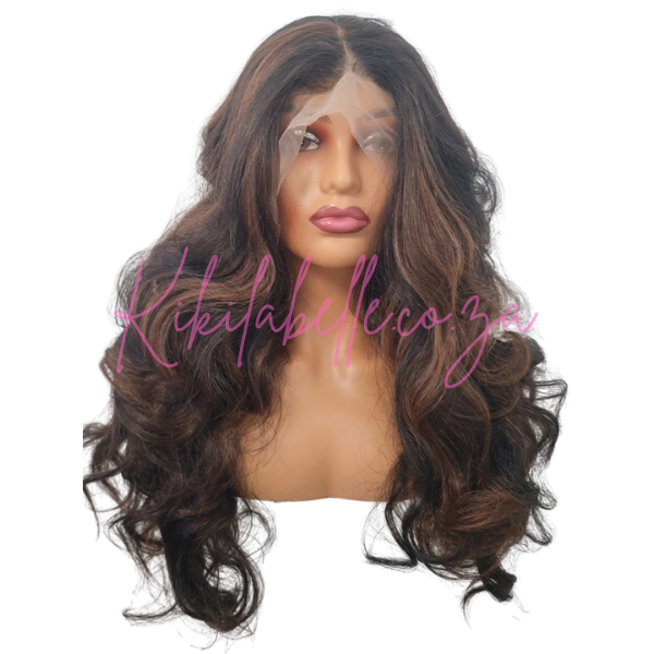 Chava - 24" Futura fiber wig - wavy - brown highlighs