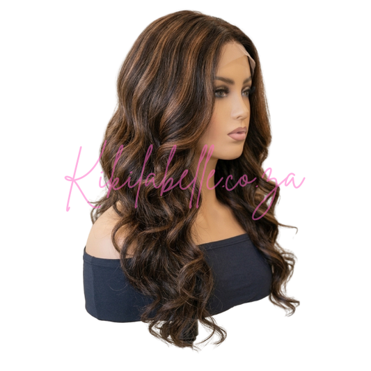 Chava - 24" Futura fiber wig - wavy - brown highlighs