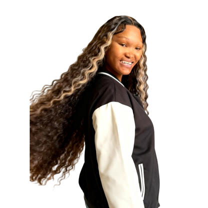 30 inch Futura Water-Wave Lace Front Wig - Brown with honey blond highlights