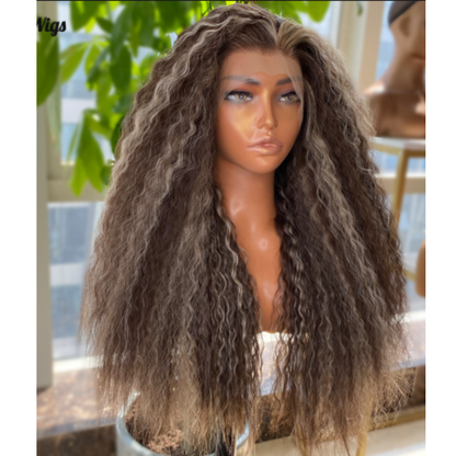 Futura lace front curly wig - 22inch - Brunette with Icy Highlights