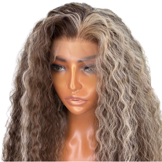 Futura lace front curly wig - 22inch - Brunette with Icy Highlights