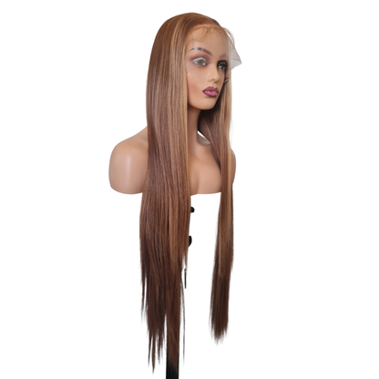 Kelly - 32" bus down human hair blend wig blond balayage