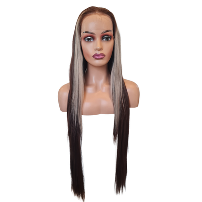 Molly - 32" bus down human hair blend wig brown with money piece