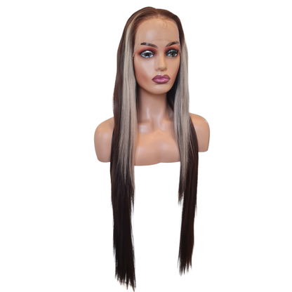 Molly - 32" bus down human hair blend wig brown with money piece