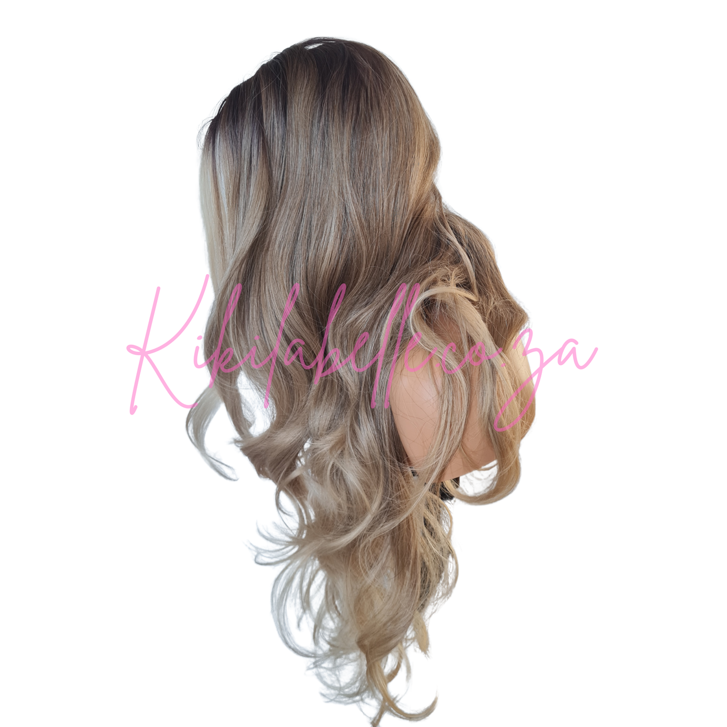 Kelly - 30" Ash Blond dark root Human hair blend layered wig
