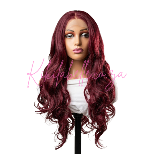 Miriam - 30" burgandy Human hair blend layered wig
