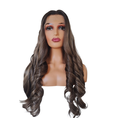 Brown and blond balayage humanhair blend wig