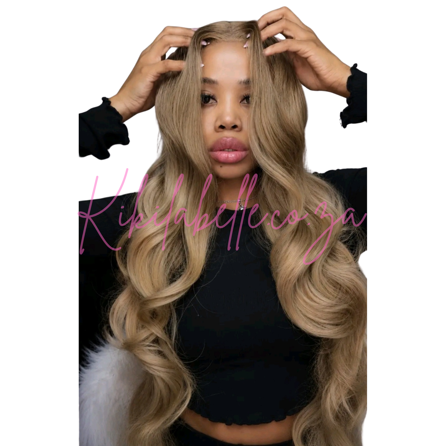 Kim - 30" Ash Blond Human hair blend layered wig