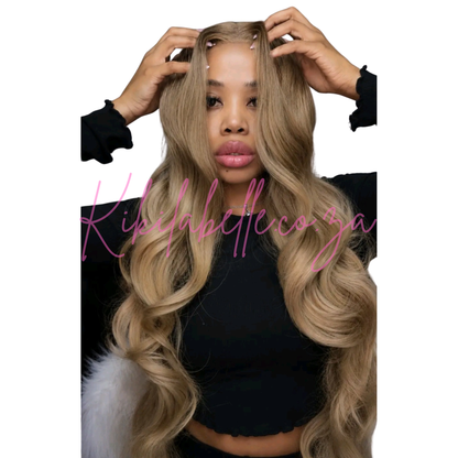 Kim - 30" Ash Blond Human hair blend layered wig
