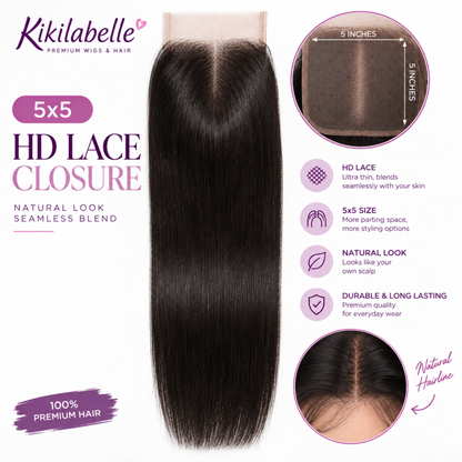 5 x 5 HD closure super double drawn - Straight