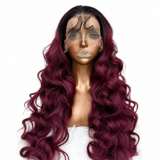 30" Human Hair blend - wavy - Burgandy