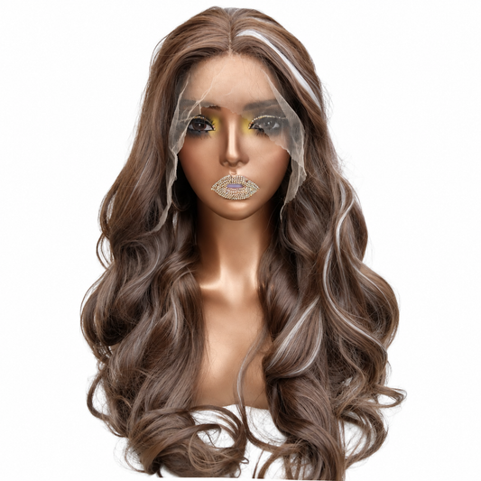 28inch - Human hair blend - brown with grey highlights