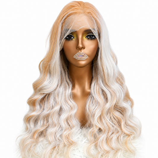 26inch - Futura fiber - Icy blond with orange highlights