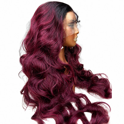 30" Human Hair blend - wavy - Burgandy