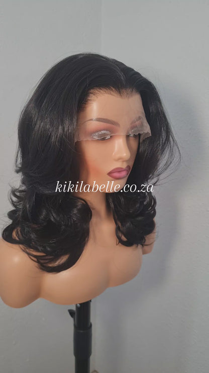 Blow out range - 18" Human hair blend layered wig - Black