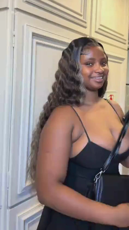 30 inch Futura Water-Wave Lace Front Wig - Brown with honey blond highlights