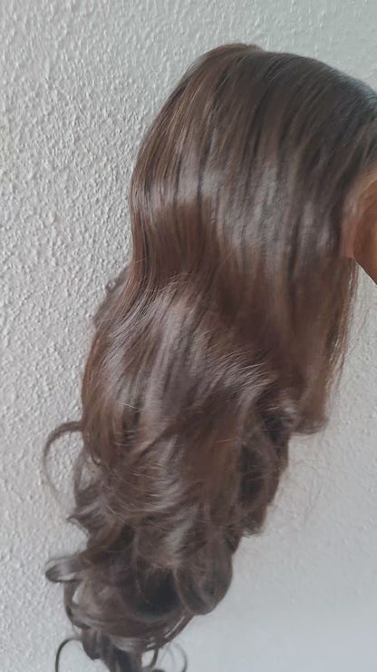 Leila - 30" Brown Human hair blend layered wig