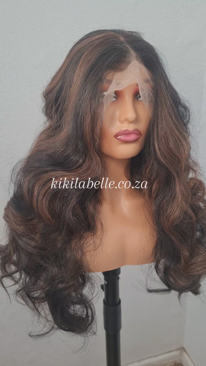 Chava - 24" Futura fiber wig - wavy - brown highlighs