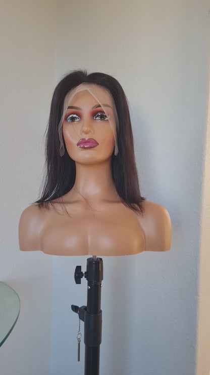 Human hair - 13x4 Swiss lace closure wig - single drawn - straight - natural black