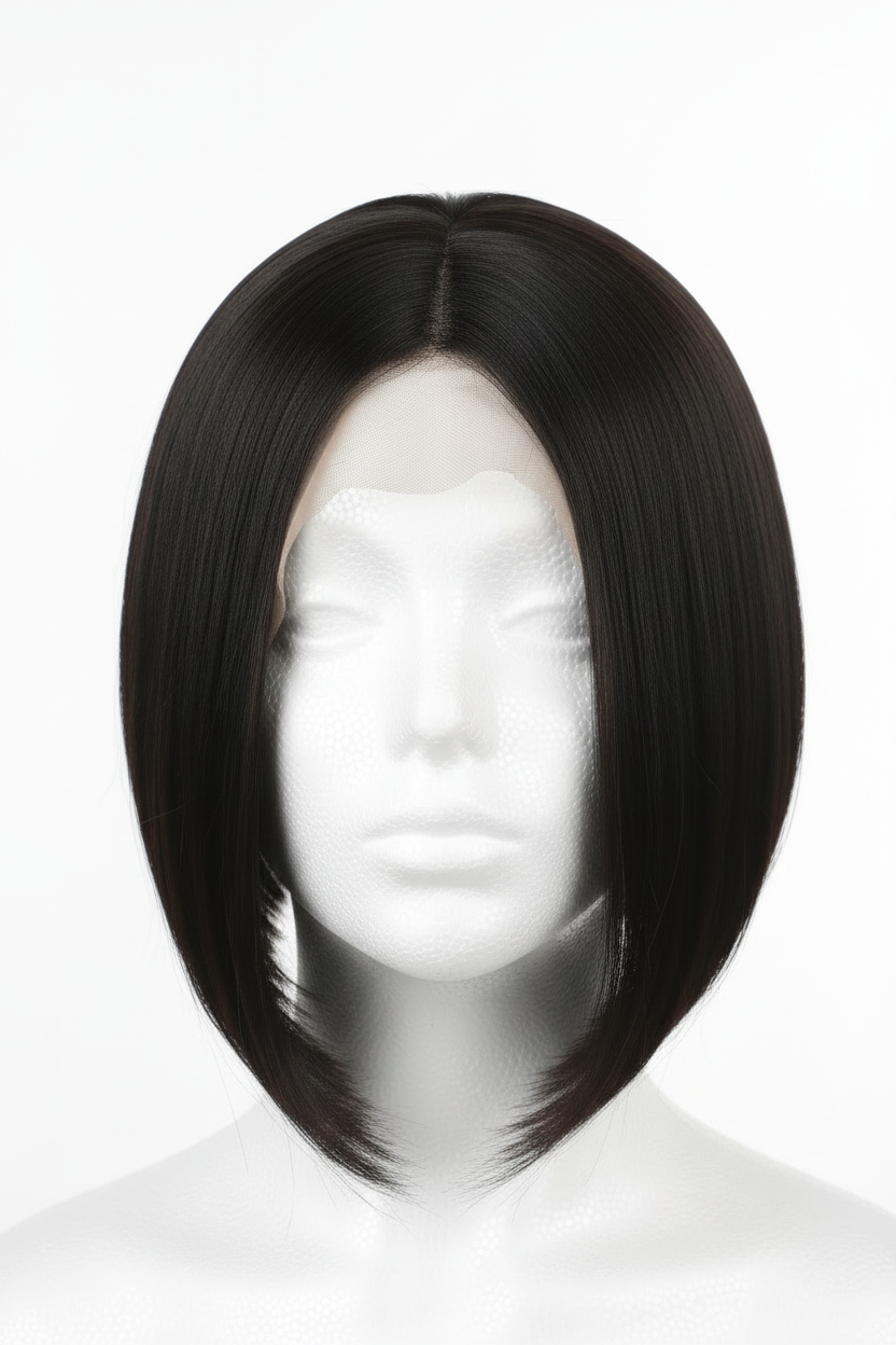 Sleek Black Bob Wig - White Background