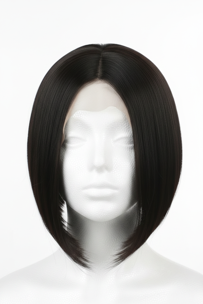 Sleek Black Bob Wig - White Background