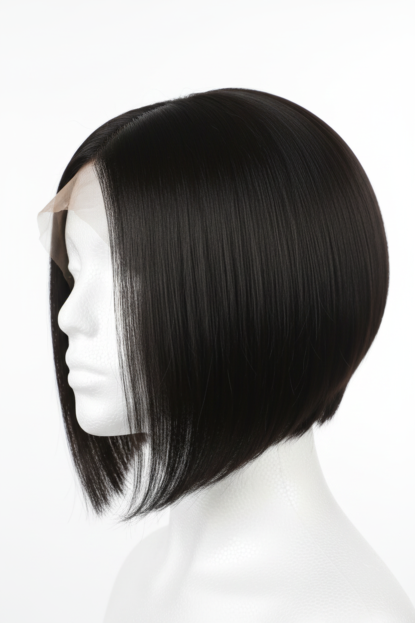 Sleek Black Bob Wig - White