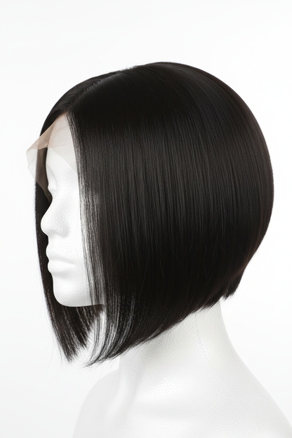Sleek Black Bob Wig - White