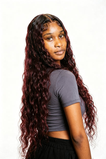 30 inch Futura Water-Wave Lace Front Wig - Burgandy
